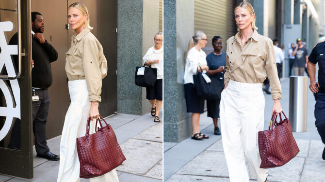 Charlize Theron ci conquista in total look Bottega Veneta Charlize Theron ci conquista in total look Bottega Veneta
