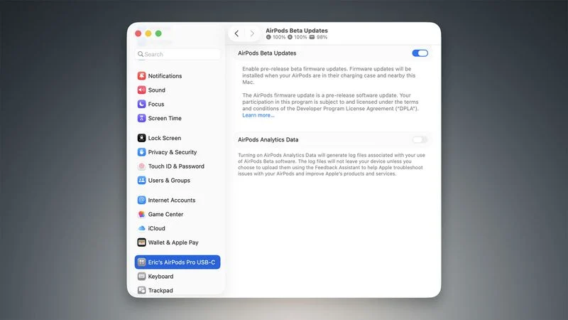 Con macos tahoe pioi attevare i beta firmware per airpods directomete dal mac Con macos tahoe pioi attevare i beta firmware per airpods directomete dal mac