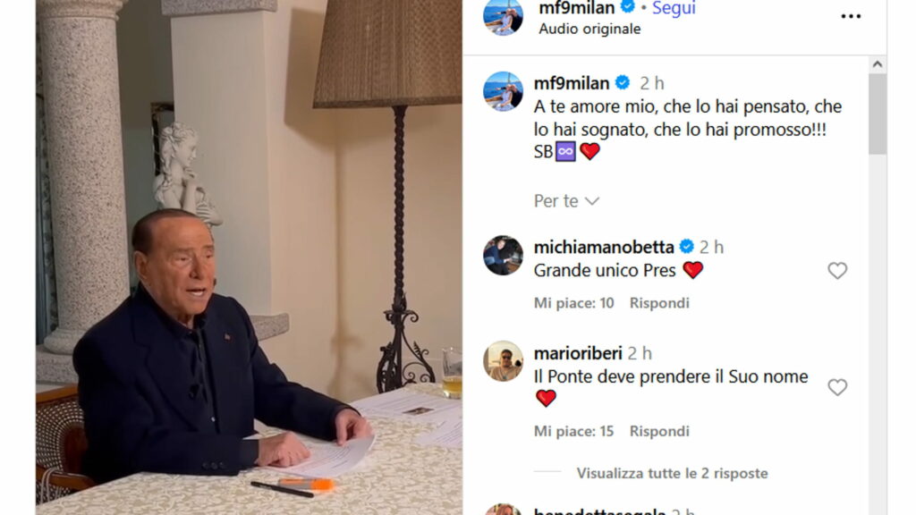 Fascina posta video di Berlusconi: “Il Ponte, a te amore mio, che lo hai sognato” Fascina posta video di Berlusconi: “Il Ponte, a te amore mio, che lo hai sognato”