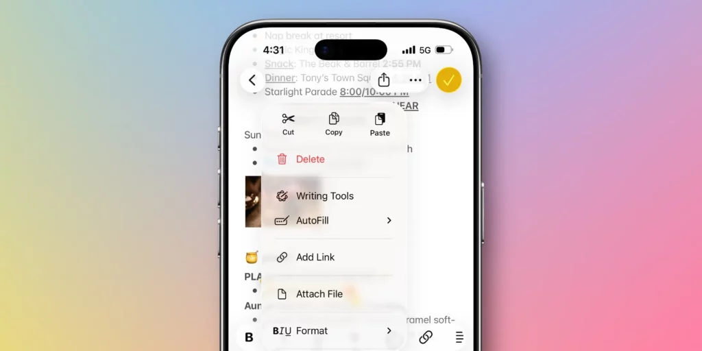 note gesture ios
