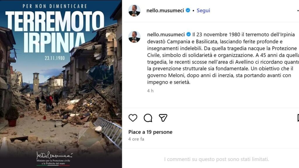 Commemora il terremoto dell’Irpinia ma la foto è di Amatrice. Gaffe social di Musumeci Commemora il terremoto dell’Irpinia ma la foto è di Amatrice. Gaffe social di Musumeci